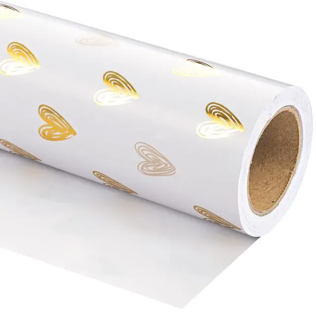 Alt view image 2 of 6 - WRAPAHOLIC Heart Wrapping Paper Roll - Mini Roll - 17 Inch x 16.5 Feet - Gold Foil Heart Design for Valentines Day, Wedding, Bridal Shower, Birthday, Baby Shower