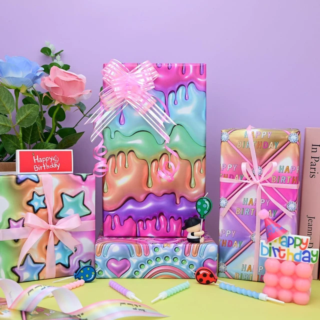 Alt view image 2 of 7 - Dtiafu 3D Effect Birthday Wrapping Paper for Boys Girls Kids Men Women Holiday Celebration Party - 8 Sheets Happy Birth Gift Wrapping Paper with Stereoscopic Design - 20 x 28 Inch Per Sheet