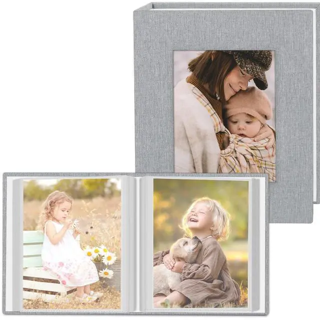 Main image of Popotop 2 Pack Photo Album 5x7 Pictures, Small Linen Slip-in Photo Albums Book for 80 Photos with 40 Pockets, Birthday Gifts for Women Mom Family Baby