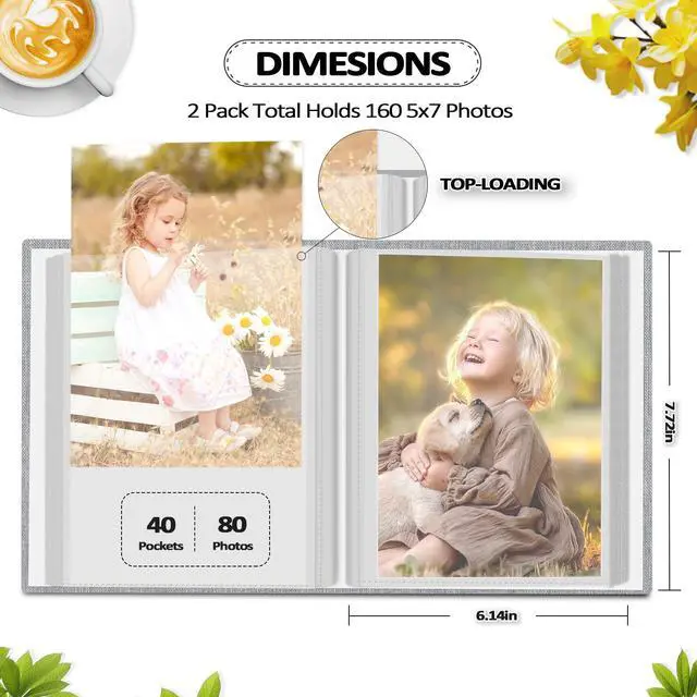 Alt view image 3 of 6 - Popotop 2 Pack Photo Album 5x7 Pictures, Small Linen Slip-in Photo Albums Book for 80 Photos with 40 Pockets, Birthday Gifts for Women Mom Family Baby