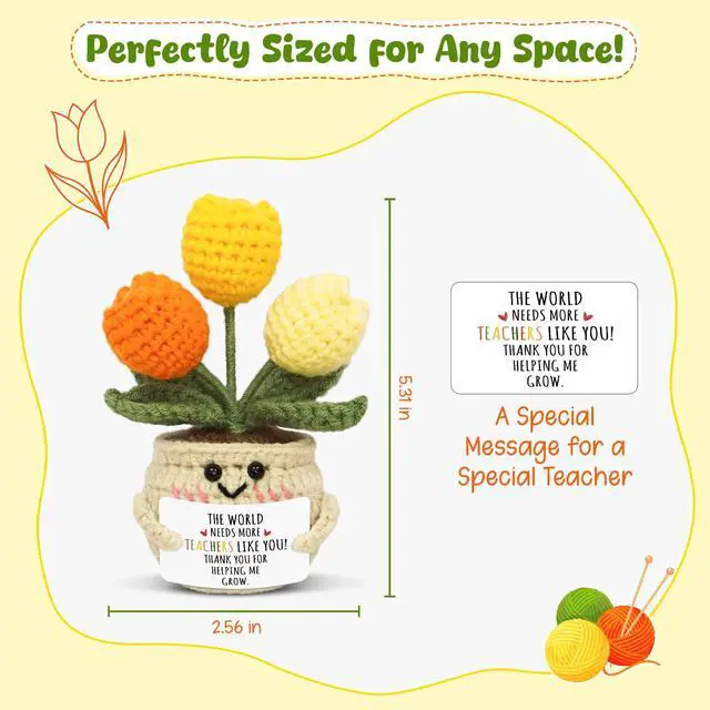 Alt view image 3 of 7 - OASSIE Teacher Gifts for Women Men - Positive Crochet Tulip, Back to School | Thank You Gifts for Women Teachers, Emotional Support Crochet, Handmade Keepsake, Soft Yarn Texture, Classroom Decor