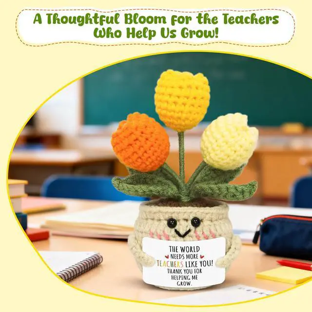 Alt view image 5 of 7 - OASSIE Teacher Gifts for Women Men - Positive Crochet Tulip, Back to School | Thank You Gifts for Women Teachers, Emotional Support Crochet, Handmade Keepsake, Soft Yarn Texture, Classroom Decor