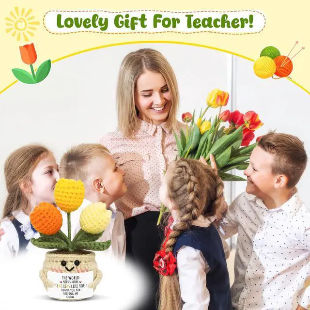 Alt view image 6 of 7 - OASSIE Teacher Gifts for Women Men - Positive Crochet Tulip, Back to School | Thank You Gifts for Women Teachers, Emotional Support Crochet, Handmade Keepsake, Soft Yarn Texture, Classroom Decor