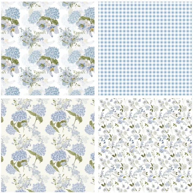 Alt view image 2 of 7 - Floral Wrapping Paper, Blue Hydrangea Flowers & Gingham Check, 4 Different Design for Wedding, Bridal Shower, Mother's Day, Birthday, 12 Folded Sheets, 27.5 x 19.6 inches Per Sheet