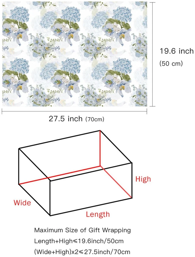 Alt view image 3 of 7 - Floral Wrapping Paper, Blue Hydrangea Flowers & Gingham Check, 4 Different Design for Wedding, Bridal Shower, Mother's Day, Birthday, 12 Folded Sheets, 27.5 x 19.6 inches Per Sheet