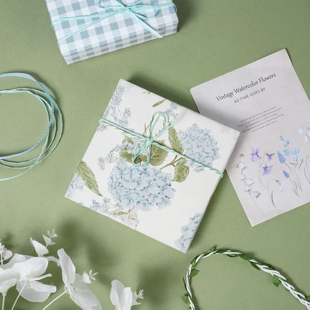 Alt view image 4 of 7 - Floral Wrapping Paper, Blue Hydrangea Flowers & Gingham Check, 4 Different Design for Wedding, Bridal Shower, Mother's Day, Birthday, 12 Folded Sheets, 27.5 x 19.6 inches Per Sheet