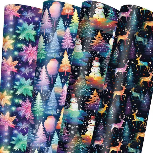 Main image of Vnaaem Christmas Wrapping paper for Boys Girls Kids - Rainbow Xmas Gift Wrap with Snowflakes Tree Snowman Reindeer Design for Christmas Holiday - 20 X 28Inches Per Sheet(8 Pack)