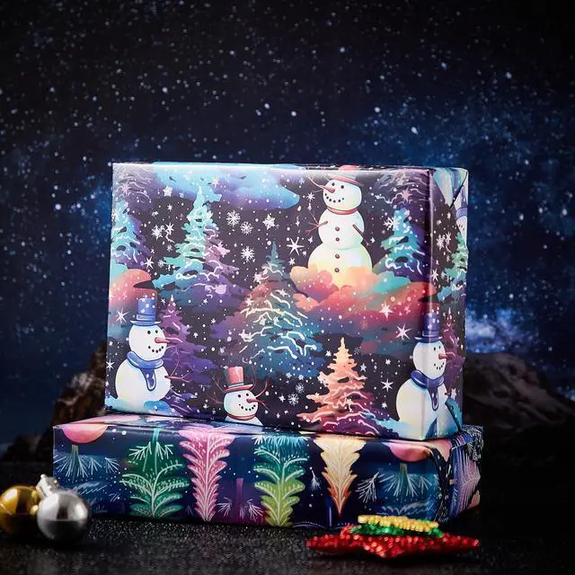 Alt view image 5 of 7 - Vnaaem Christmas Wrapping paper for Boys Girls Kids - Rainbow Xmas Gift Wrap with Snowflakes Tree Snowman Reindeer Design for Christmas Holiday - 20 X 28Inches Per Sheet(8 Pack)