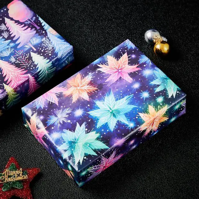 Alt view image 6 of 7 - Vnaaem Christmas Wrapping paper for Boys Girls Kids - Rainbow Xmas Gift Wrap with Snowflakes Tree Snowman Reindeer Design for Christmas Holiday - 20 X 28Inches Per Sheet(8 Pack)