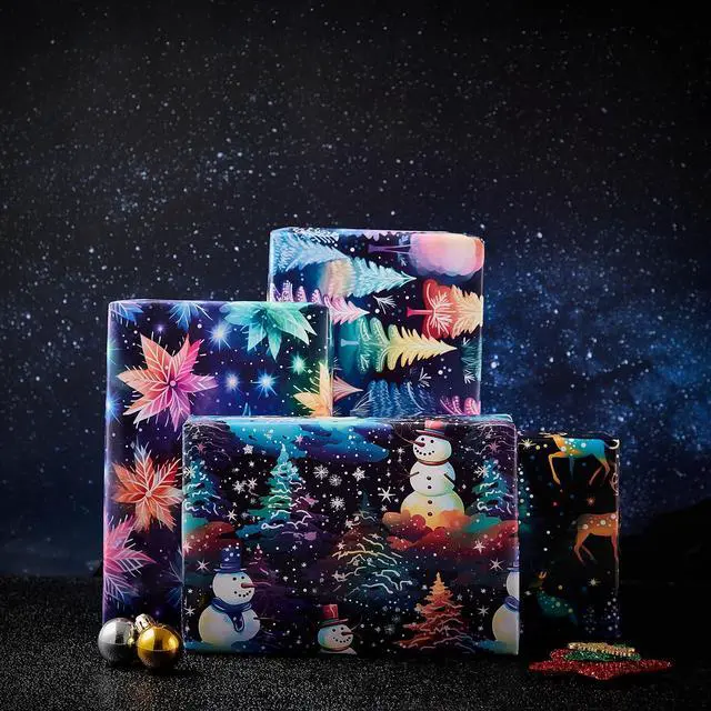 Alt view image 7 of 7 - Vnaaem Christmas Wrapping paper for Boys Girls Kids - Rainbow Xmas Gift Wrap with Snowflakes Tree Snowman Reindeer Design for Christmas Holiday - 20 X 28Inches Per Sheet(8 Pack)