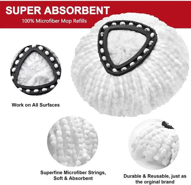 Alt view image 4 of 7 - Mop Replacement Heads for O-Ceda Mop Replace Head EasyWrin Spin Mop Heads Replacements, Microfiber Spin Mop Refills, Easy Cleaning Mop Head Replacement (White-3 Mop Heads)