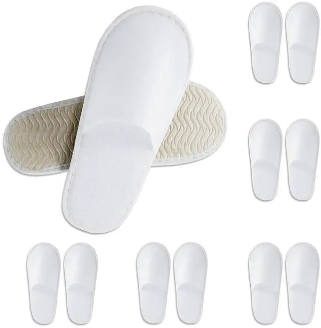 Main image of CarryEpic Disposable Slippers for Guest, 6 Pairs Spa Hotel House Slippers for Shoeless Home Bulk Indoor Slippers for Women Men Pantuflas Desechables Para Invitados White