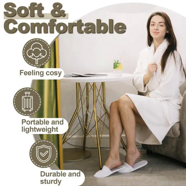 Alt view image 4 of 7 - CarryEpic Disposable Slippers for Guest, 6 Pairs Spa Hotel House Slippers for Shoeless Home Bulk Indoor Slippers for Women Men Pantuflas Desechables Para Invitados White