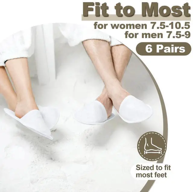 Alt view image 6 of 7 - CarryEpic Disposable Slippers for Guest, 6 Pairs Spa Hotel House Slippers for Shoeless Home Bulk Indoor Slippers for Women Men Pantuflas Desechables Para Invitados White