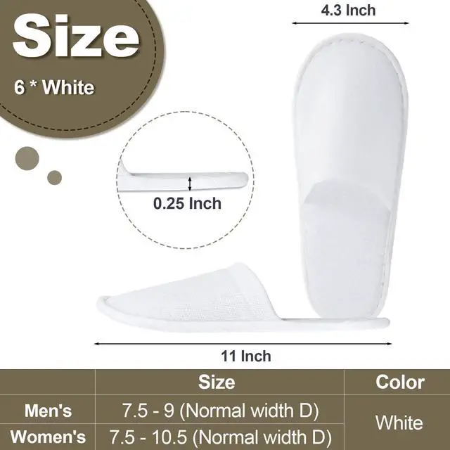 Alt view image 7 of 7 - CarryEpic Disposable Slippers for Guest, 6 Pairs Spa Hotel House Slippers for Shoeless Home Bulk Indoor Slippers for Women Men Pantuflas Desechables Para Invitados White