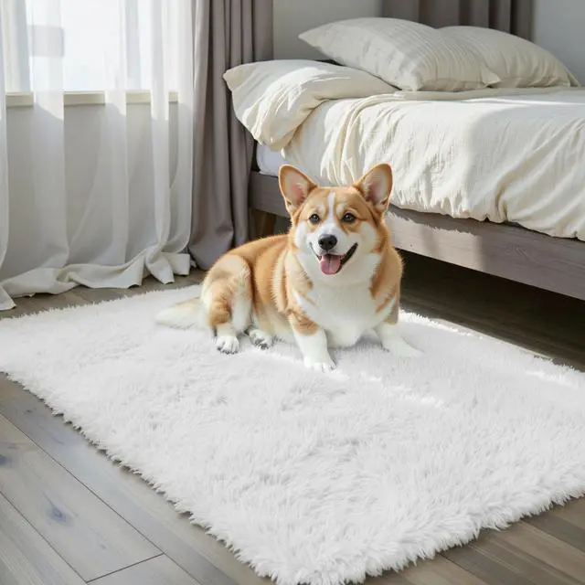 Main image of Small Shag Area Rug for Bedroom, 2x3 White Soft Plush Carpet | Non-Slip Floor Mat, Washable Fuzzy Indoor Carpet, Bedside Rug for Dorm Nursery Home Decor Aesthetic