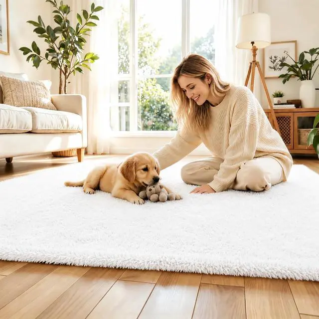 Alt view image 3 of 7 - Small Shag Area Rug for Bedroom, 2x3 White Soft Plush Carpet | Non-Slip Floor Mat, Washable Fuzzy Indoor Carpet, Bedside Rug for Dorm Nursery Home Decor Aesthetic