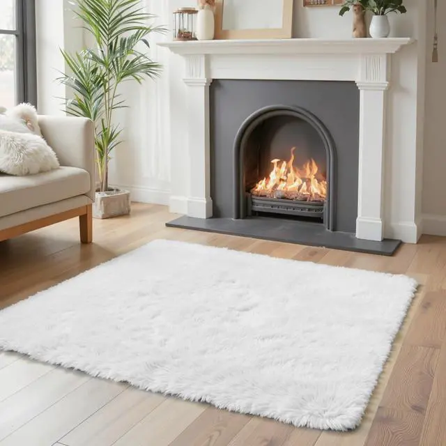 Alt view image 2 of 7 - Small Shag Area Rug for Bedroom, 2x3 White Soft Plush Carpet | Non-Slip Floor Mat, Washable Fuzzy Indoor Carpet, Bedside Rug for Dorm Nursery Home Decor Aesthetic
