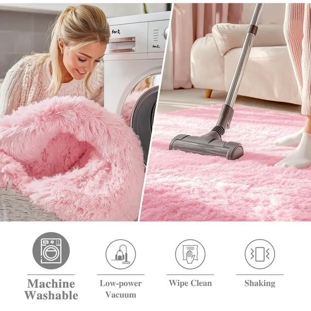 Alt view image 2 of 7 - OLANLY Pink Round Rugs for Bedroom - Machine Washable, 4 ft Circle Area Rugs for Living Room, Soft and Fluffy Shaggy Carpet for Teen Girls and Boys, Nursery Rooms, Dorms, Home Decor Aesthetic