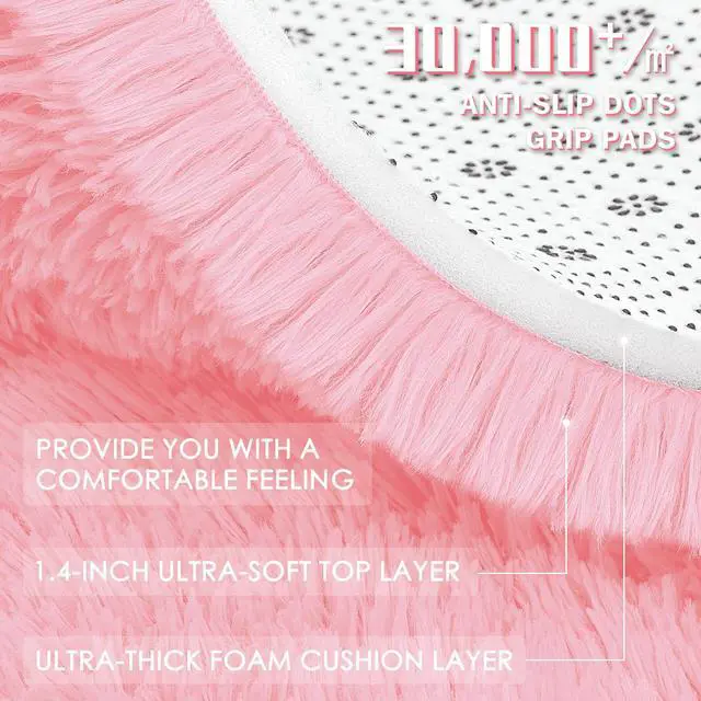 Alt view image 7 of 7 - OLANLY Pink Round Rugs for Bedroom - Machine Washable, 4 ft Circle Area Rugs for Living Room, Soft and Fluffy Shaggy Carpet for Teen Girls and Boys, Nursery Rooms, Dorms, Home Decor Aesthetic