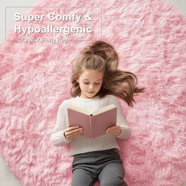 Alt view image 6 of 7 - OLANLY Pink Round Rugs for Bedroom - Machine Washable, 4 ft Circle Area Rugs for Living Room, Soft and Fluffy Shaggy Carpet for Teen Girls and Boys, Nursery Rooms, Dorms, Home Decor Aesthetic