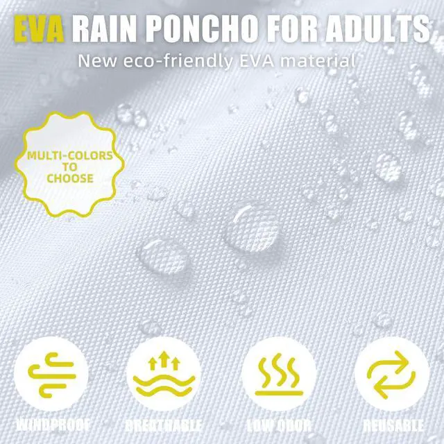 Alt view image 4 of 7 - RINJOY Waterproof Rain Poncho, Reusable Hooded Raincoat, White | Unisex EVA Raincoats, Lightweight, Packable for Emergency, Hiking, Camping, Outdoor Activities, One Size