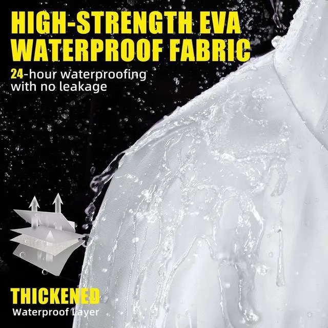 Alt view image 2 of 7 - RINJOY Waterproof Rain Poncho, Reusable Hooded Raincoat, White | Unisex EVA Raincoats, Lightweight, Packable for Emergency, Hiking, Camping, Outdoor Activities, One Size