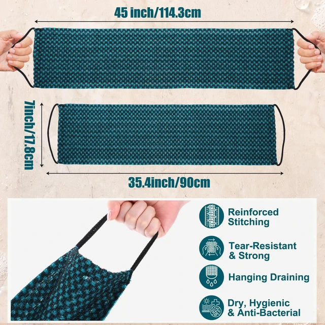 Alt view image 2 of 7 - Chumia 2 Pcs Dual-Textured Exfoliating Washcloth Towel Body Back Scrubber with Handle Japanese Exfoliating Shower Towel Exfoliator Exfoliate Loofah Luffa Sponge Wash Cloth for Women Men Bath