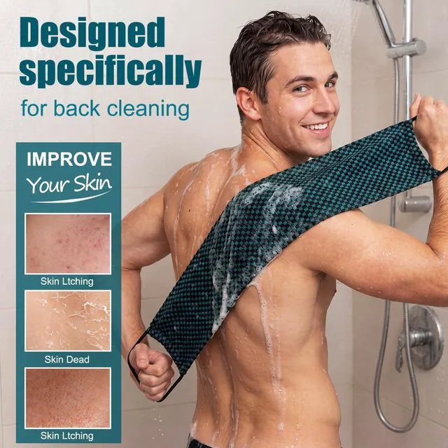 Alt view image 3 of 7 - Chumia 2 Pcs Dual-Textured Exfoliating Washcloth Towel Body Back Scrubber with Handle Japanese Exfoliating Shower Towel Exfoliator Exfoliate Loofah Luffa Sponge Wash Cloth for Women Men Bath