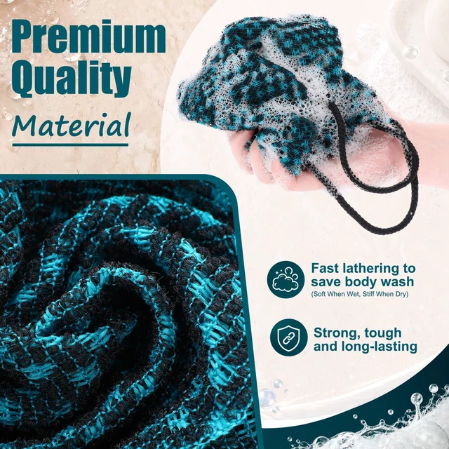 Alt view image 5 of 7 - Chumia 2 Pcs Dual-Textured Exfoliating Washcloth Towel Body Back Scrubber with Handle Japanese Exfoliating Shower Towel Exfoliator Exfoliate Loofah Luffa Sponge Wash Cloth for Women Men Bath