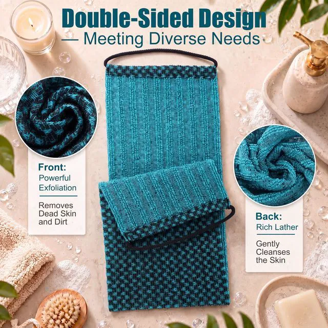 Alt view image 4 of 7 - Chumia 2 Pcs Dual-Textured Exfoliating Washcloth Towel Body Back Scrubber with Handle Japanese Exfoliating Shower Towel Exfoliator Exfoliate Loofah Luffa Sponge Wash Cloth for Women Men Bath