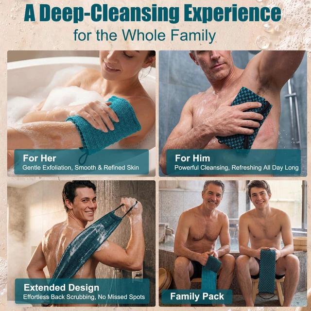Alt view image 7 of 7 - Chumia 2 Pcs Dual-Textured Exfoliating Washcloth Towel Body Back Scrubber with Handle Japanese Exfoliating Shower Towel Exfoliator Exfoliate Loofah Luffa Sponge Wash Cloth for Women Men Bath