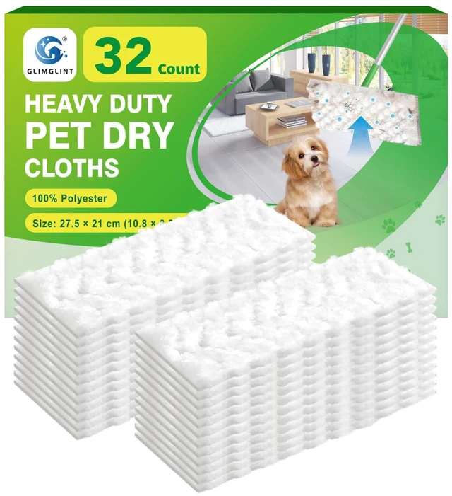 Main image of GLIMGLINT Heavy Duty Dry Sweeping Cloths Compatible with Swiffer Sweeper | Disposable Duster Mop Pads Refills for Floor Cleaning, Pet Hair, Dust and Dirt, Dry Cloths for Wood Floors, 32 Count