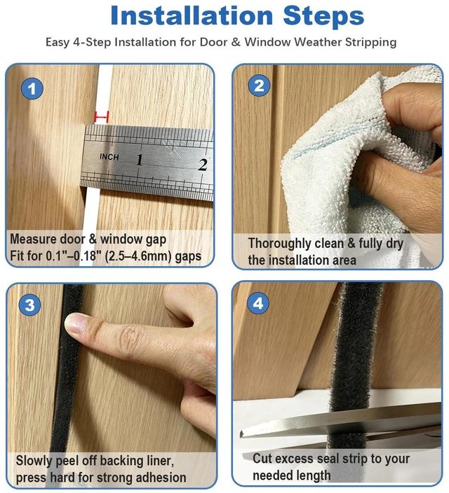 Alt view image 4 of 7 - Strong Self-Adhesive Brush Weather Stripping Door Seal Strip | 0.35" Wide x 0.2" Thick x 33 ft, Draft Stopper, Soundproof & Insulation for Exterior Front Doors & Sliding Windows, Gray