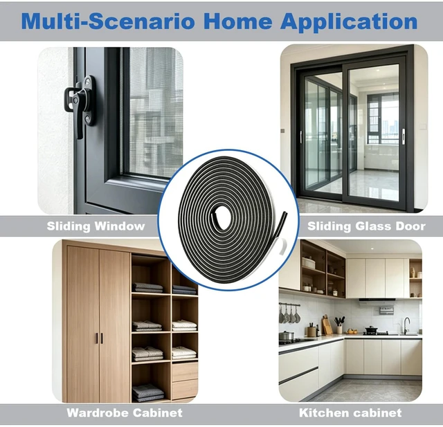 Alt view image 6 of 7 - Strong Self-Adhesive Brush Weather Stripping Door Seal Strip | 0.35" Wide x 0.2" Thick x 33 ft, Draft Stopper, Soundproof & Insulation for Exterior Front Doors & Sliding Windows, Gray