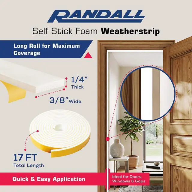 Alt view image 2 of 7 - Foam Weather Stripping/Door Window Seal - Weather Stripping Foam Tape, 17 Ft Door Seal Strip, EVA Material, High Density 1/4" Thick, No Residue Adhesive (3/8" Wide)