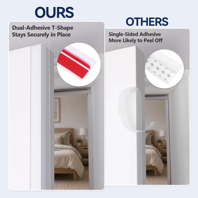 Alt view image 3 of 7 - Benory T-Shaped Silicone Weather Stripping Door Seal, Clear, 1.38"W x 20 ft | Two adhesive faces secure the door seal strip to door edges. Door weather stripping helps reduce drafts, dust and noise