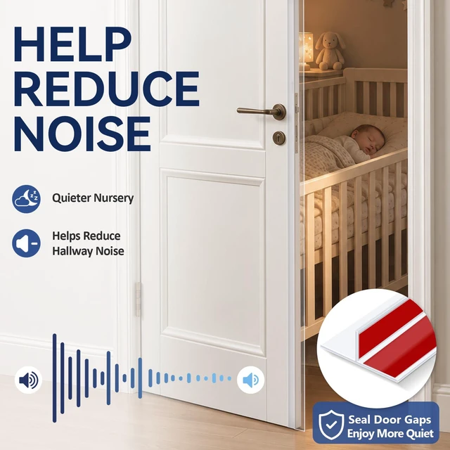 Alt view image 6 of 7 - Benory T-Shaped Silicone Weather Stripping Door Seal, Clear, 1.38"W x 20 ft | Two adhesive faces secure the door seal strip to door edges. Door weather stripping helps reduce drafts, dust and noise