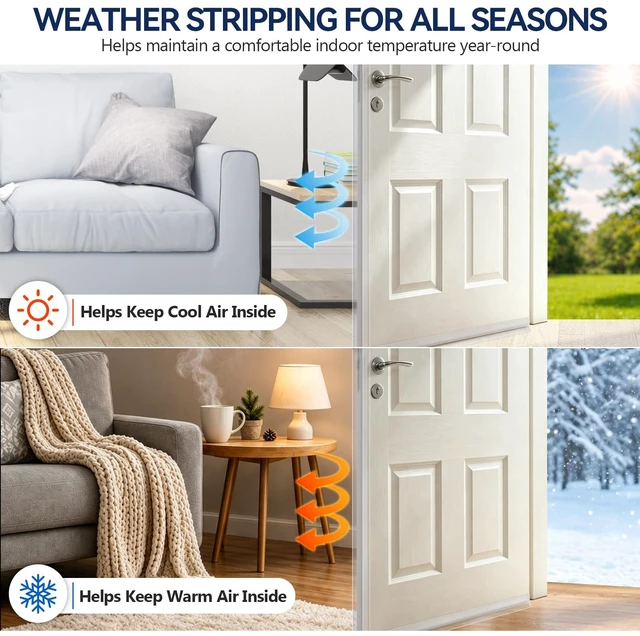 Alt view image 5 of 7 - Benory T-Shaped Silicone Weather Stripping Door Seal, Clear, 1.38"W x 20 ft | Two adhesive faces secure the door seal strip to door edges. Door weather stripping helps reduce drafts, dust and noise