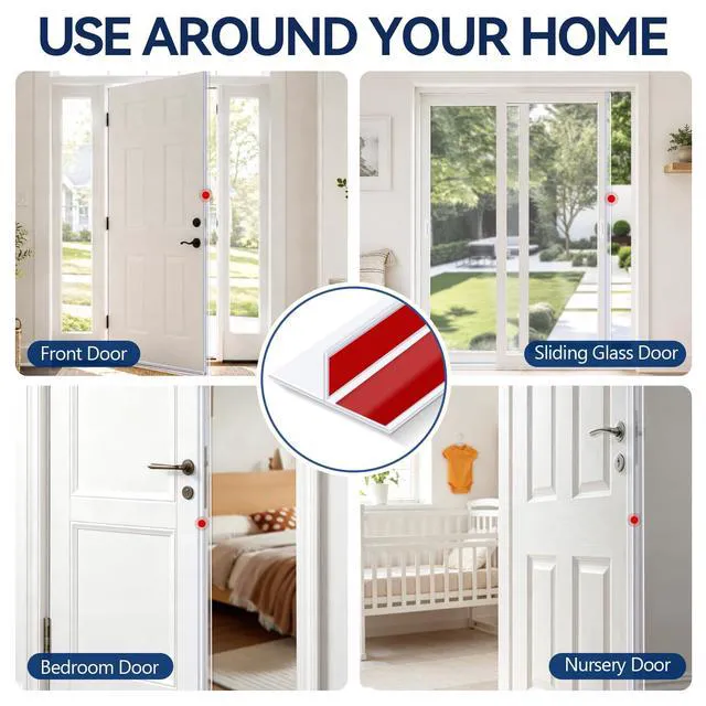 Alt view image 7 of 7 - Benory T-Shaped Silicone Weather Stripping Door Seal, Clear, 1.38"W x 20 ft | Two adhesive faces secure the door seal strip to door edges. Door weather stripping helps reduce drafts, dust and noise