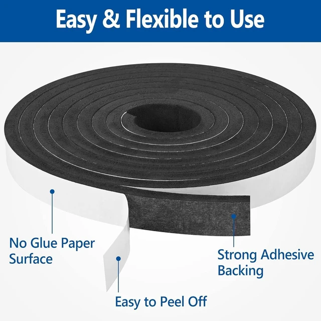 Alt view image 3 of 6 - Self Adhesive Foam Tape Weatherstrip 1/2In x 1/4In x 42Ft High Density Foam Insulation Strips Seal Weather Stripping with Strong Adhesive for Door and Window Sound Isolation Soundproofing