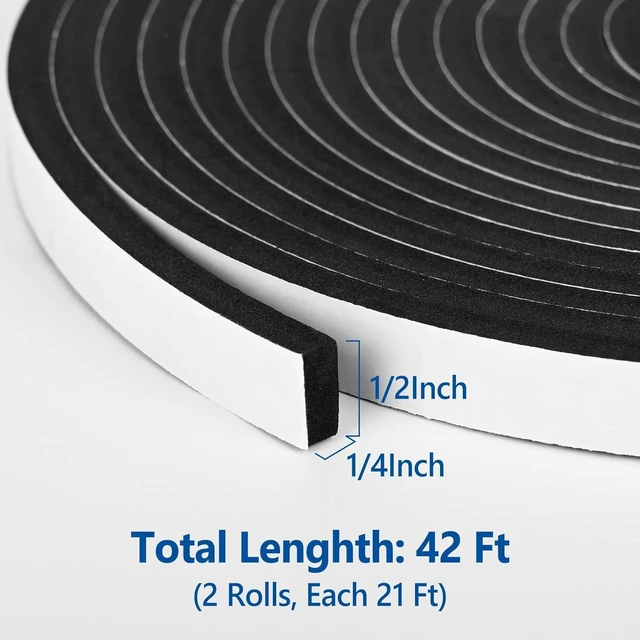 Alt view image 2 of 6 - Self Adhesive Foam Tape Weatherstrip 1/2In x 1/4In x 42Ft High Density Foam Insulation Strips Seal Weather Stripping with Strong Adhesive for Door and Window Sound Isolation Soundproofing