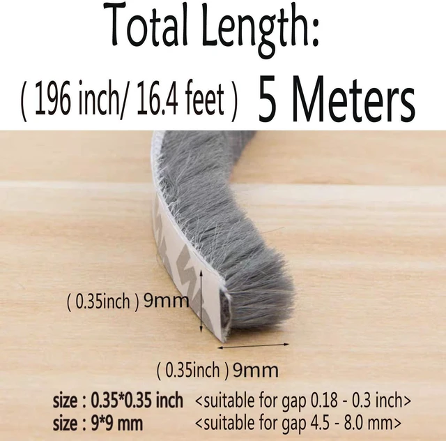 Alt view image 3 of 7 - Self-Adhesive Pile Weather Stripping Seal for Sliding Windows and Door Frames, 16.5ft x 11/32 inch, Grey