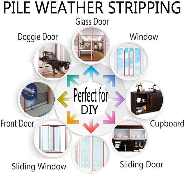 Alt view image 6 of 7 - Self-Adhesive Pile Weather Stripping Seal for Sliding Windows and Door Frames, 16.5ft x 11/32 inch, Grey