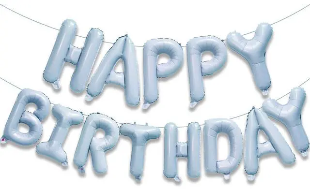 Main image of KALOR Pastel Blue Happy Birthday Balloons Banner, 16 Inch Mylar Foil Letters Balloon Sign for Birthday Party Decorations Photo Booth Backdrop