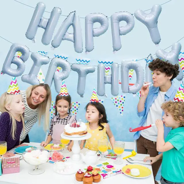 Alt view image 3 of 5 - KALOR Pastel Blue Happy Birthday Balloons Banner, 16 Inch Mylar Foil Letters Balloon Sign for Birthday Party Decorations Photo Booth Backdrop