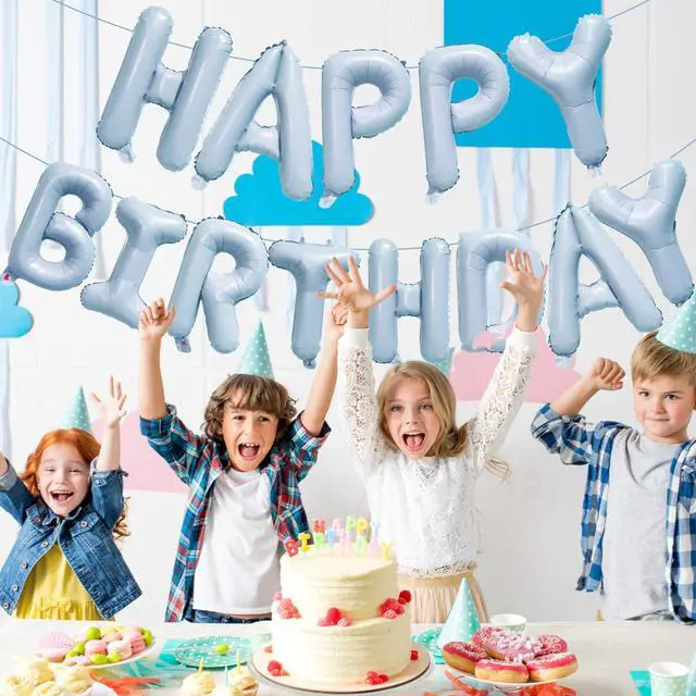 Alt view image 4 of 5 - KALOR Pastel Blue Happy Birthday Balloons Banner, 16 Inch Mylar Foil Letters Balloon Sign for Birthday Party Decorations Photo Booth Backdrop