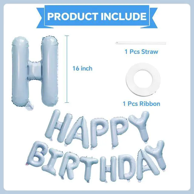 Alt view image 2 of 5 - KALOR Pastel Blue Happy Birthday Balloons Banner, 16 Inch Mylar Foil Letters Balloon Sign for Birthday Party Decorations Photo Booth Backdrop