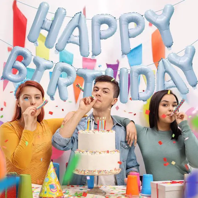 Alt view image 5 of 5 - KALOR Pastel Blue Happy Birthday Balloons Banner, 16 Inch Mylar Foil Letters Balloon Sign for Birthday Party Decorations Photo Booth Backdrop