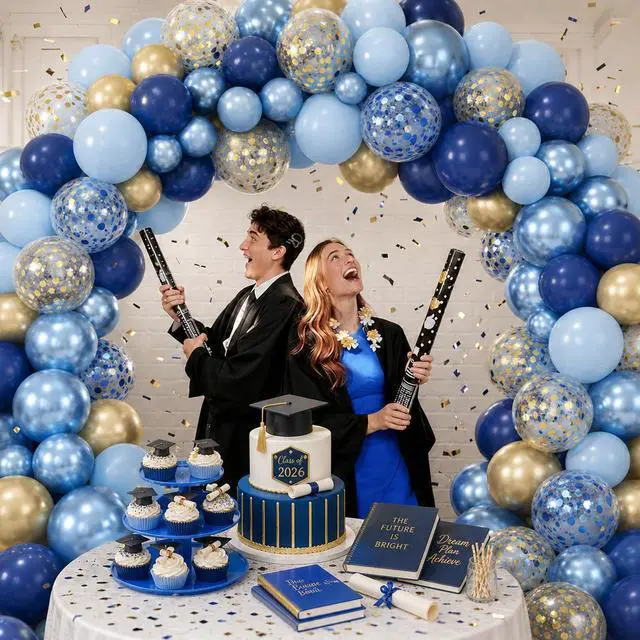Alt view image 4 of 7 - Navy Blue Gold Balloon 60 Packs Helium Latex Balloons 12 Inch | Metallic Chrome Blue Gold Balloons with Confetti Balloons for Birthday, Wedding, Bridal Shower, Baby Shower, Father's Day